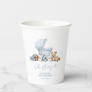 Blauwe Coquette Baby Carriage Baby Shower Papieren Bekers