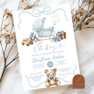 Blauwe Coquette Baby Carriage Jongen Baby Shower Kaart