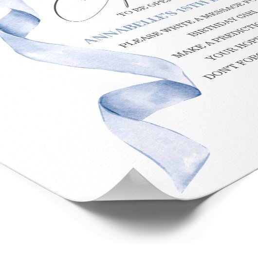 Blauwe Coquette Boog Verjaardag Time Capsule Party Poster (Hoek)