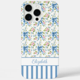 Blauwe Coquette Boogjes Met Gebloemde Monogram iPhone 16 Pro Max Hoesje