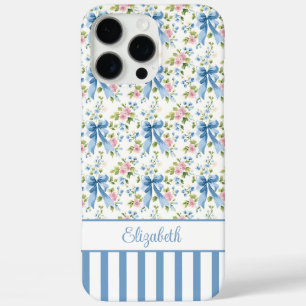 Blauwe Coquette Boogjes Met Gebloemde Monogram iPhone 16 Pro Max Hoesje