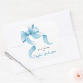 Blauwe Coquette Bow Bookplate Vierkante Sticker (Envelop)