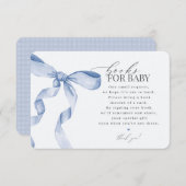 Blauwe Coquette Bow Books Voor Baby uitnodiging in Informatiekaartje (Voorkant / Achterkant)