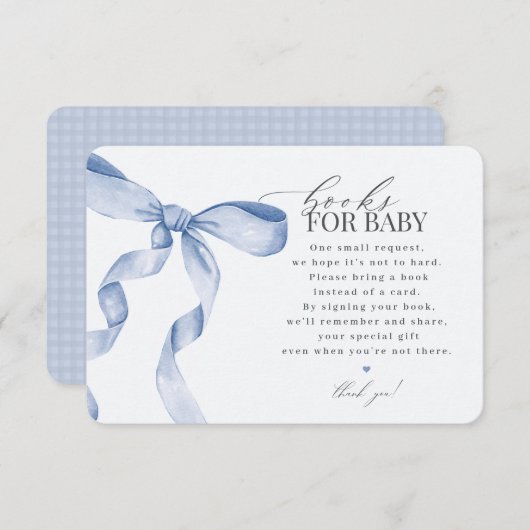 Blauwe Coquette Bow Books Voor Baby uitnodiging in Informatiekaartje (Voorkant / Achterkant)