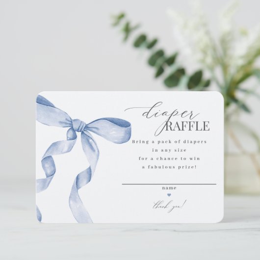 Blauwe Coquette Bow Luier Raffle uitnodiging inser Informatiekaartje (Staand voorkant)