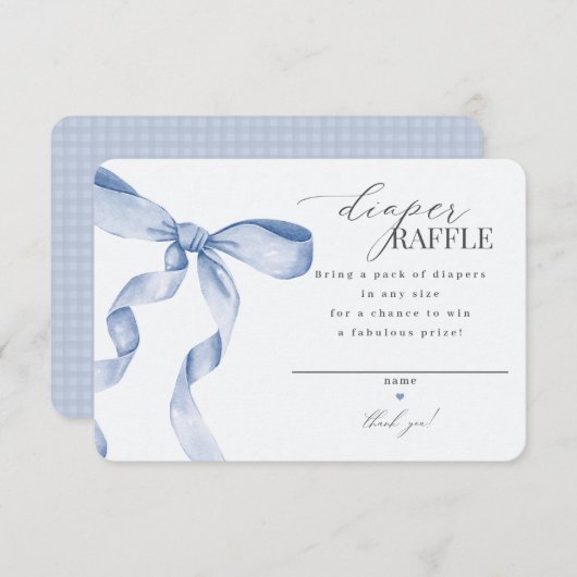 Blauwe Coquette Bow Luier Raffle uitnodiging inser Informatiekaartje (Voorkant / Achterkant)
