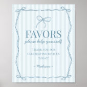 Blauwe Coquette Bow Pastel Favorieten Teken Poster (Voorkant)