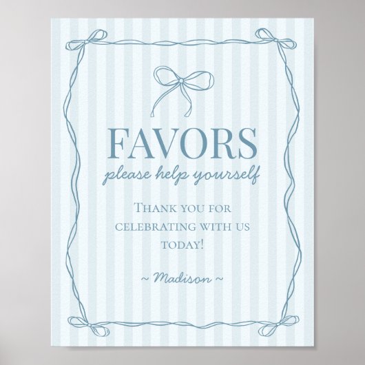 Blauwe Coquette Bow Pastel Favorieten Teken Poster (Voorkant)