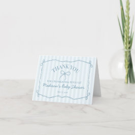 Blauwe Coquette Bow Pastel Gestreept Dank u kaart