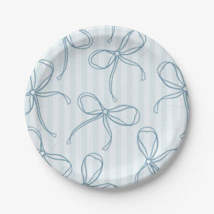 Blauwe Coquette Bow Pastel Gestreepte Tafel Decor Papieren Bordje