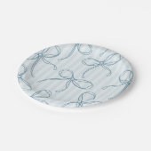 Blauwe Coquette Bow Pastel Gestreepte Tafel Decor Papieren Bordje (Gekanteld)