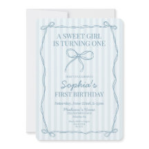 Blauwe Coquette Bow Pastel Gestreepte Verjaardagsf