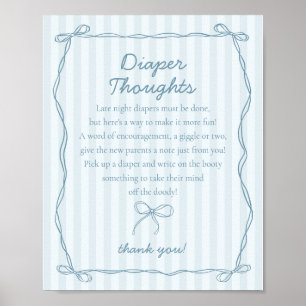 Blauwe Coquette Bow Pastel Luier Gedachten Douche Poster