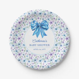 Blauwe Coquette Bow Wildflowers Elegante Bloemen Papieren Bordje
