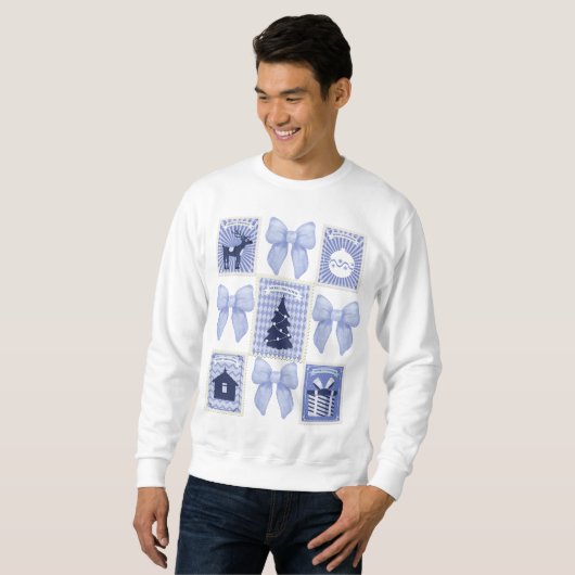 Blauwe Coquette Kerstmis Postzegel Trui (Voorkant volledig)