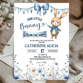 Blauwe Coquette Kleine Konijn Baby Shower Kaart