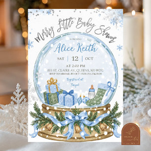 Blauwe Coquette Sneeuwbol Kerst Baby Shower Kaart