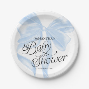 Blauwe Coquette Strik Baby Shower Papieren Borden Bordje