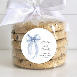 Blauwe Coquette Strik Bruidsjurk Shower Bedankje Ronde Sticker