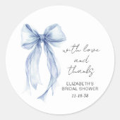 Blauwe Coquette Strik Bruiloftsfeest Bedankt Ronde Sticker (Voorkant)