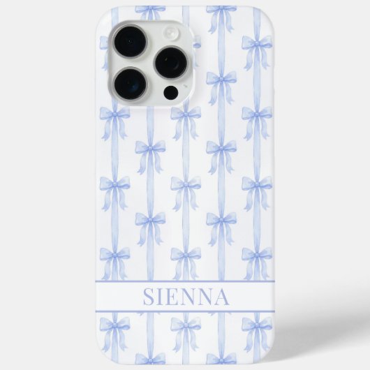 Blauwe Coquette Strik lint gestreepte Monogram Case-Mate iPhone Case (Achterkant)