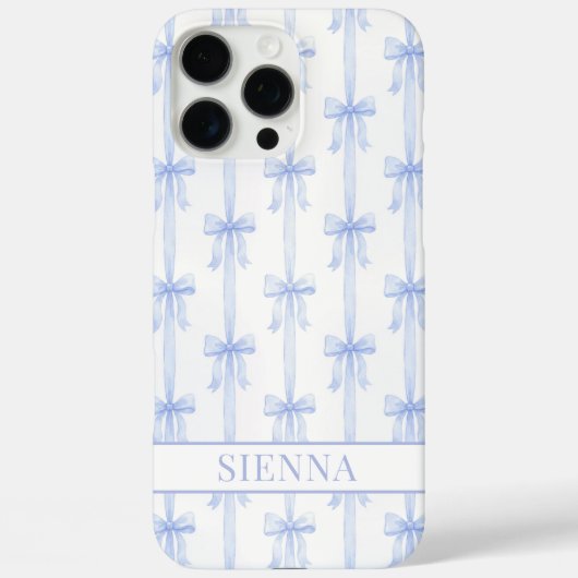 Blauwe Coquette Strik lint gestreepte Monogram Case-Mate iPhone Case (Achterkant)