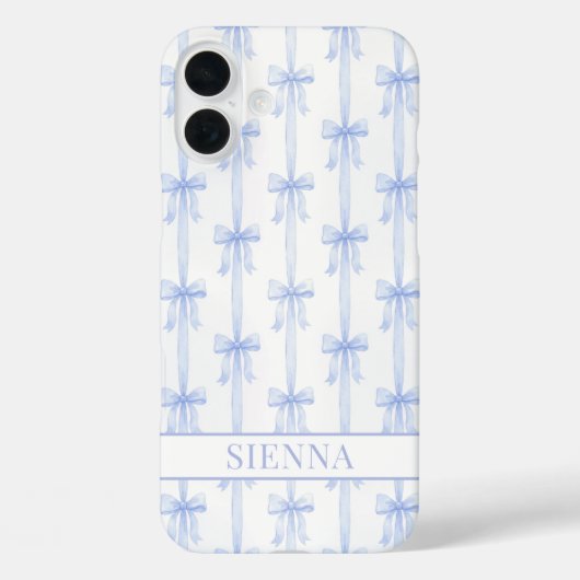 Blauwe Coquette Strik lint Monogram Case-Mate iPhone Case (Achterkant)