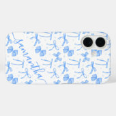 Blauwe Coquette Strik Met Aangepaste Naam Case-Mate iPhone Case (Achterkant (horizontaal))