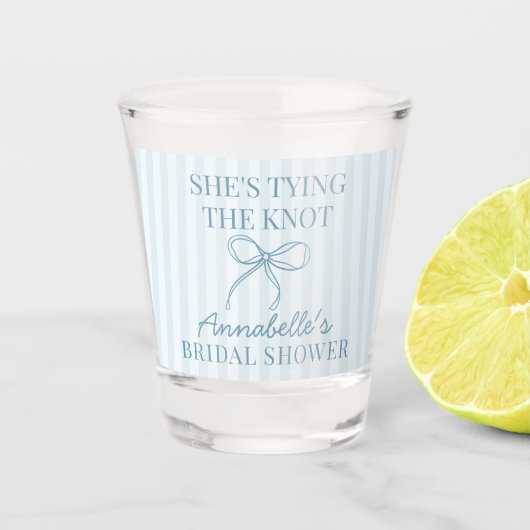 Blauwe Coquette Strik Pastel Knoop Bruiloft Feest  Shot Glas (Voorkant)