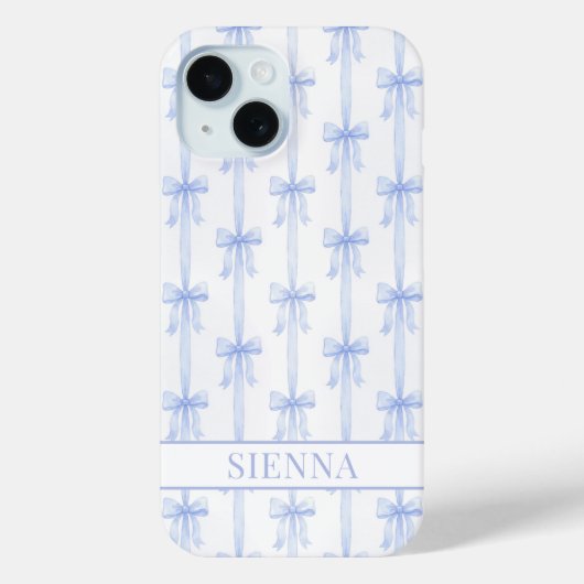 Blauwe Coquette Strikjes Gestreepte Monogram Case-Mate iPhone Case (Achterkant)