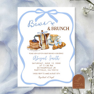 Blauwe coquette strikken en brunch baby shower kaart