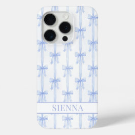 Blauwe Coquette Strikken Gestreepte Monogram iPhone 15 Pro Case