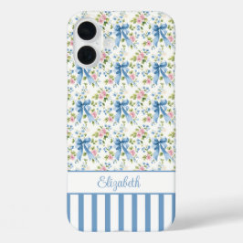 Blauwe Coquette Strikken Met Bloemen Met Monogram iPhone 16 Plus Hoesje