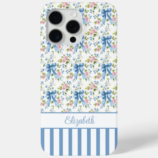 Blauwe Coquette Strikken Met Gebloemde Monogram Case-Mate iPhone Case (Achterkant)