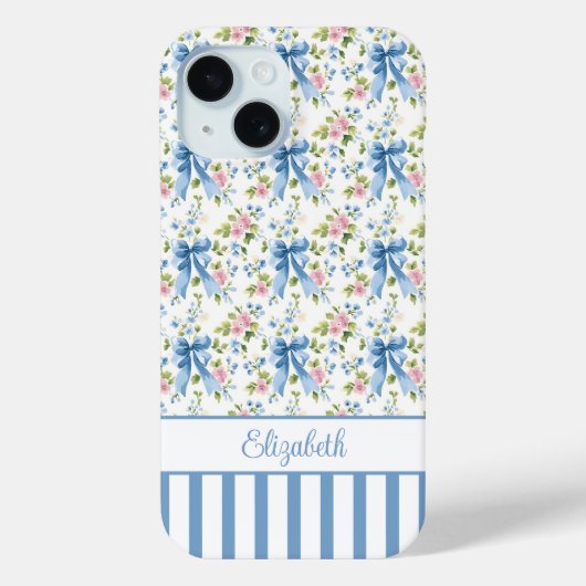 Blauwe Coquette Strikken Met Gebloemde Monogram Case-Mate iPhone Case (Achterkant)