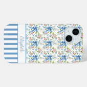 Blauwe Coquette Strikken Met Gebloemde Monogram Case-Mate iPhone Case (Achterkant (horizontaal))