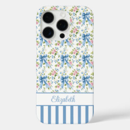 Blauwe Coquette Strikken Met Gebloemde Monogram iPhone 16 Pro Hoesje