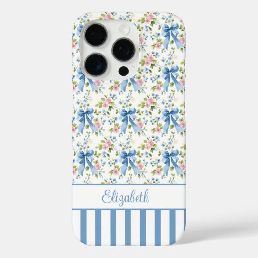 Blauwe Coquette Strikken Met Gebloemde Monogram Case-Mate iPhone Case (Achterkant)
