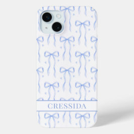 Blauwe Coquette Strikken met Monogram iPhone 15 Mini Hoesje