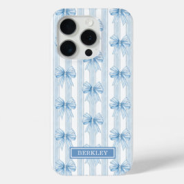 Blauwe Coquette Strikken op Gestreept Monogram iPhone 15 Pro Case