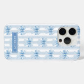 Blauwe Coquette Strikken op Gestreept Monogram Case-Mate iPhone Case (Achterkant (horizontaal))