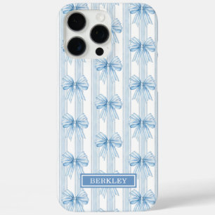 Blauwe Coquette Strikken op Strepen Monogram iPhone 16 Pro Max Hoesje