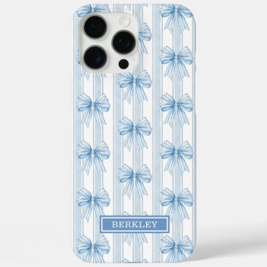 Blauwe Coquette Strikken op Strepen Monogram Case-Mate iPhone Case (Achterkant)