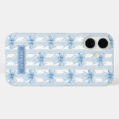 Blauwe Coquette Strikken op Strepen Monogram Case-Mate iPhone Case (Achterkant (horizontaal))