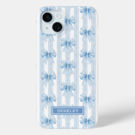 Blauwe Coquette Strikken op Strepen Monogram iPhone 15 Mini Hoesje