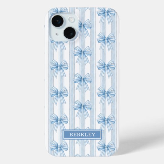 Blauwe Coquette Strikken op Strepen Monogram Case-Mate iPhone Case (Achterkant)
