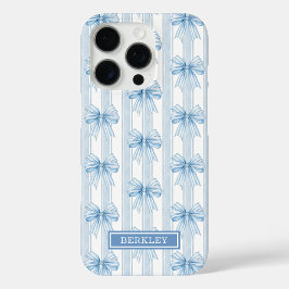 Blauwe Coquette Strikken op Strepen Monogram iPhone 16 Pro Hoesje
