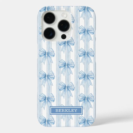 Blauwe Coquette Strikken op Strepen Monogram Case-Mate iPhone Case