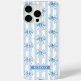 Blauwe Coquette Strikken op Strepen Monogram iPhone 15 Pro Max Hoesje