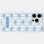 Blauwe Coquette Strikken op Strepen Monogram Case-Mate iPhone Case (Achterkant (horizontaal))